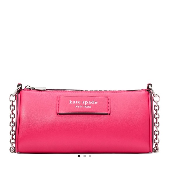 Kate Spade Hot Pink-leather Pochette Silver chain handle & shoulder Strap NWT cc - Picture 11 of 13